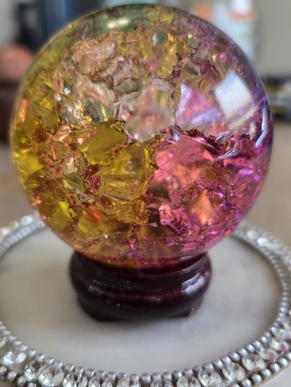 Titanium Rainbow Quartz Crystal Ball Sphere Pink Yellow New #7
